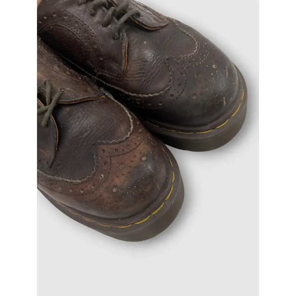90s Vintage Dr. Martens Brown Leather Wingtip Brogue Platform Oxford Shoes